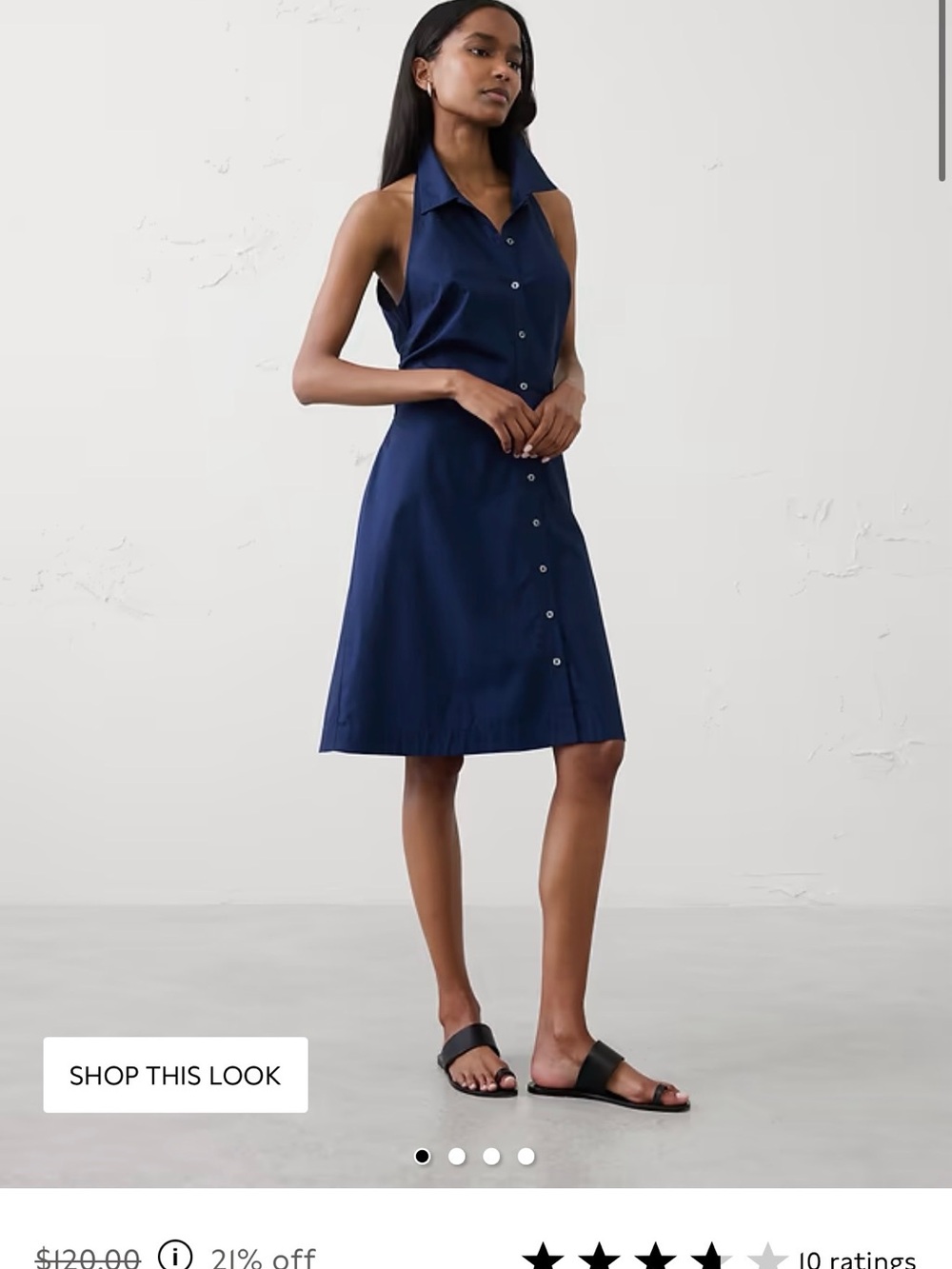 Banana Republic Factory Navy Sleeveless Button-Front Shirt Dress